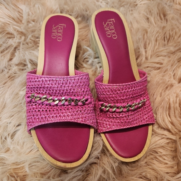 Franco Sarto Woven Pink Capri Clog Slide Wooden Platform Wedge Sandal Slip On 10 - Picture 7 of 15